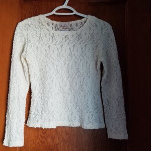 Vintage, lacey, sheer blouse, cream top, M, S, Freedom Fashion